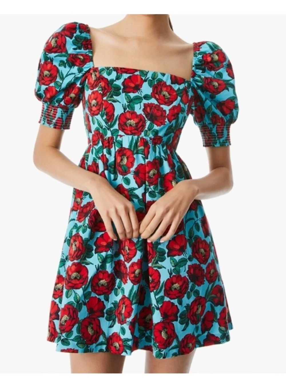 Alice + Olivia Mini Dress Woman Size 0 Beach Bliss Aqua Reyna Floral Empire B12